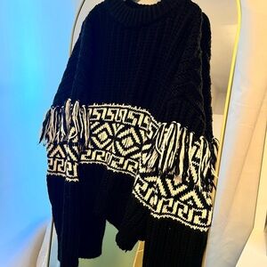 H&M Black and White Fringe Sweater